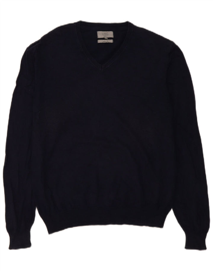 Marks & Spencer Jersey de corte regular con cuello en V para hombre Azul marino mediano