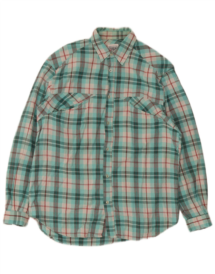 Think Pink Camisa de franela para hombre Talla 39 15 1/2 Cuadros turquesa mediano