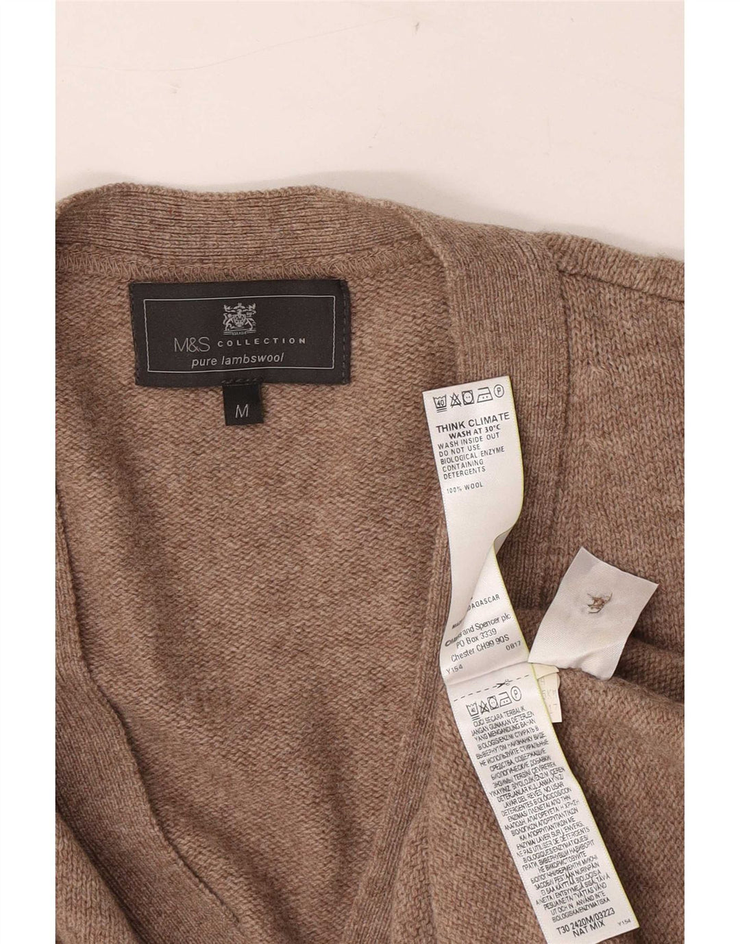 Marks & Spencer - Cárdigan para hombre de lana marrón medio