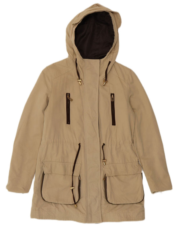 Zara Mujer Parka Con Capucha Chaqueta UK 6 XS Beige Poliéster