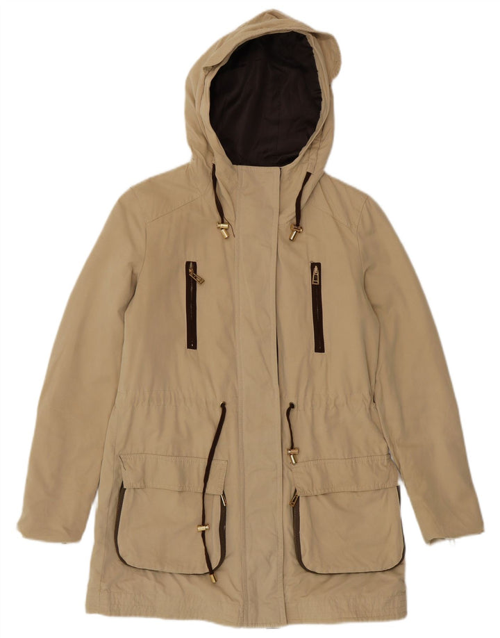 Zara Mujer Parka Con Capucha Chaqueta UK 6 XS Beige Poliéster
