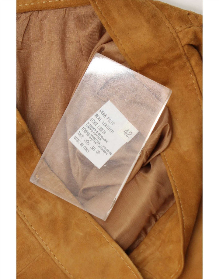 Falda de ante vintage para mujer IT 42 Medio W28 Cuero Beige
