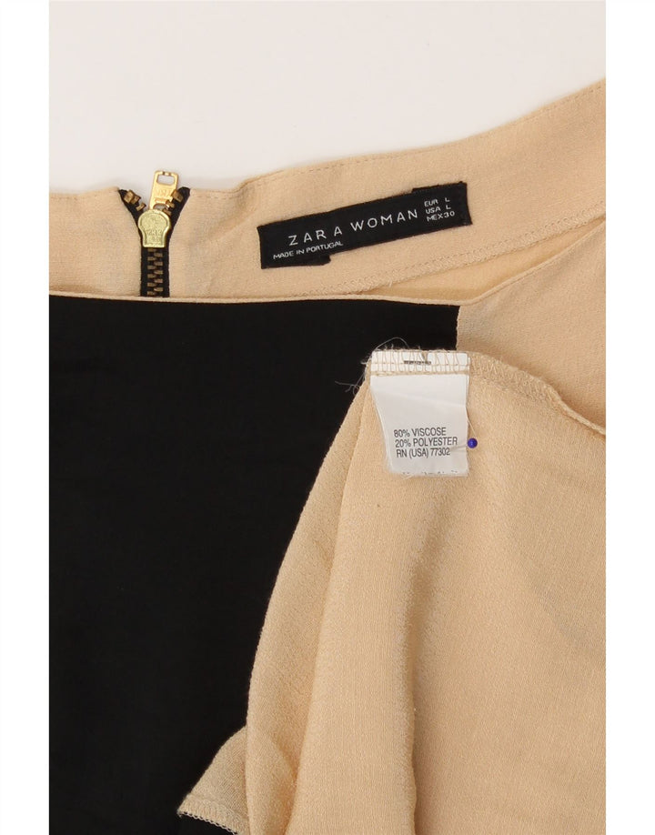 Zara Mujer Blusa Top UK 46 Large Beige Colourblock Viscosa