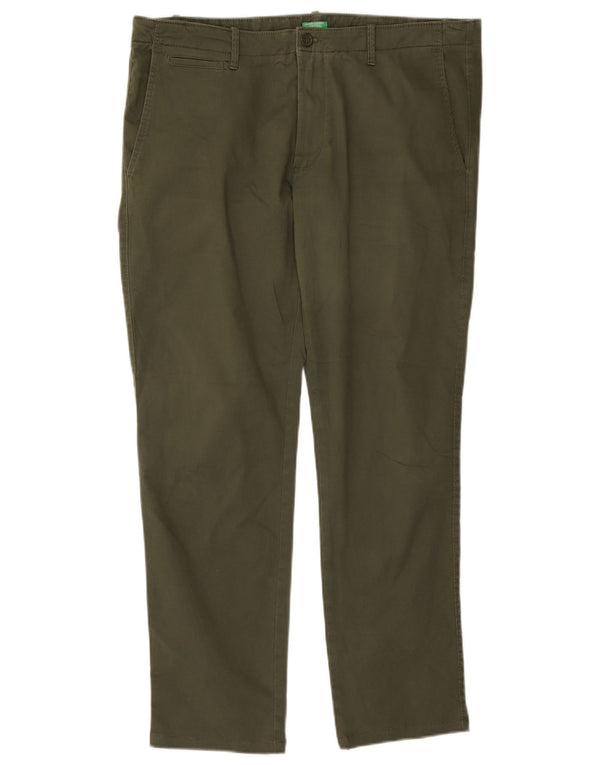 Benetton Pantalón Chino Recto Hombre IT 54 2XL W40 L30 Algodón Caqui