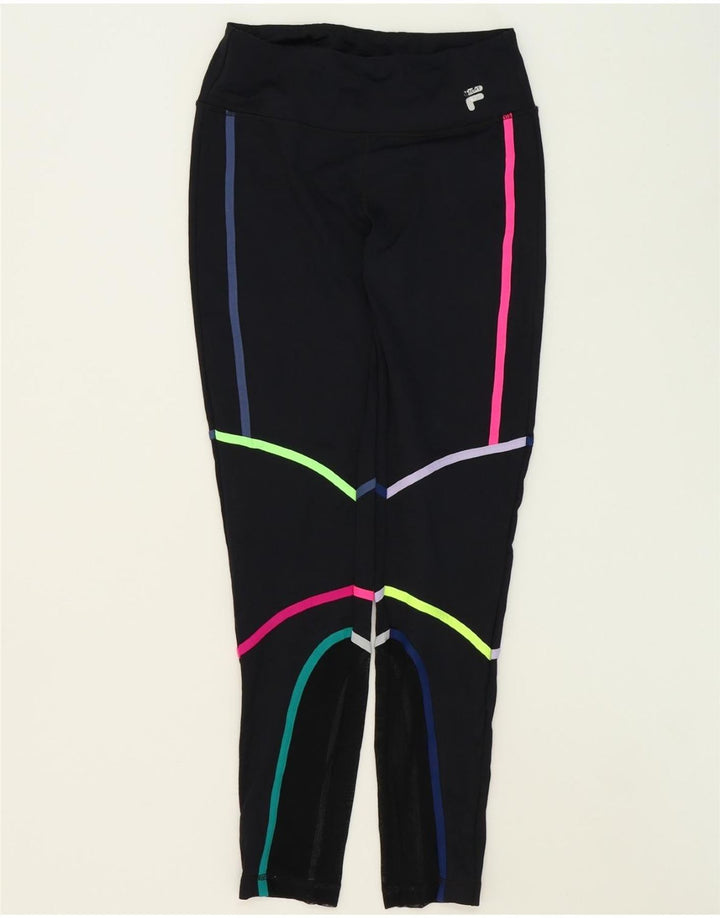 FILA Womens Abstract Pattern Leggings UK 14 Medium  Black Polyester Vintage Fila and Second-Hand Fila from Messina Hembry 