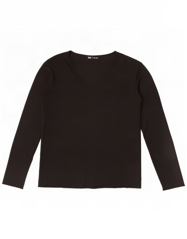 Zara Mujer Top Manga Larga UK 44 Grande Negro
