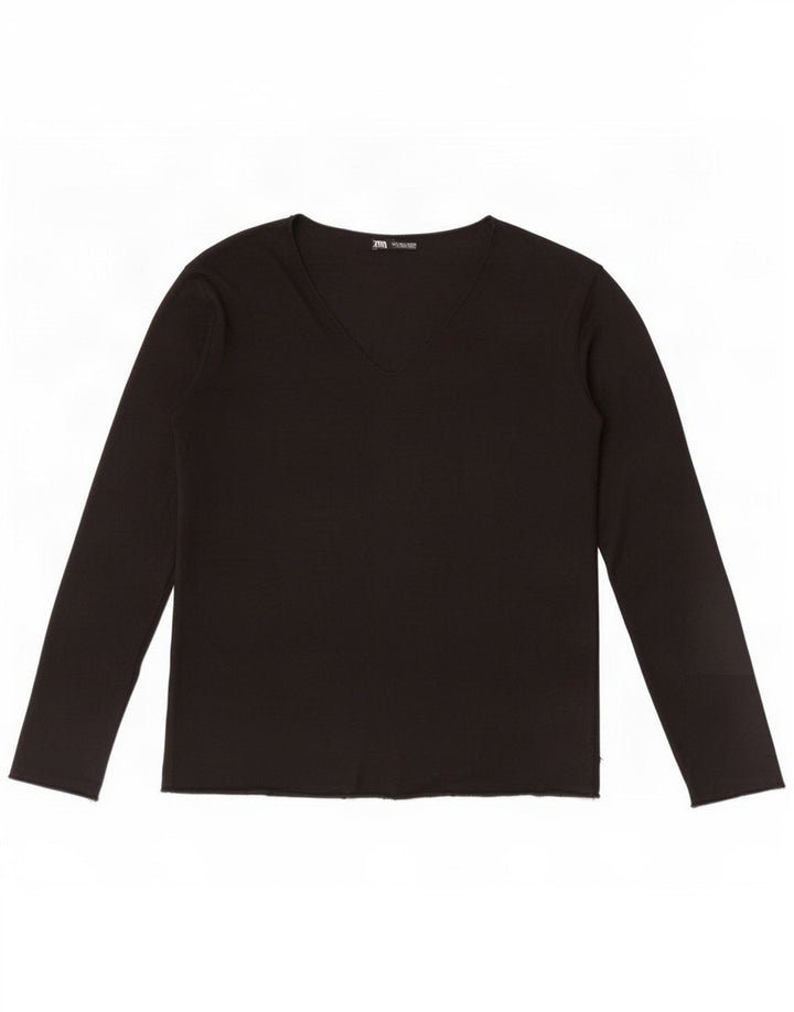 Zara Mujer Top Manga Larga UK 44 Grande Negro