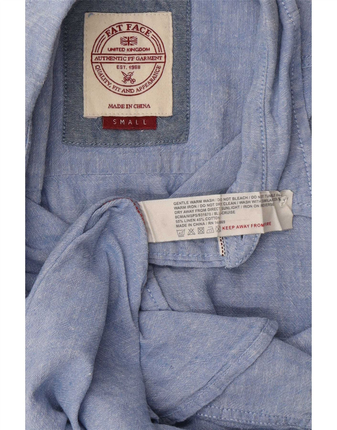 Camisa de manga corta para hombre Fat Face Small de lino azul