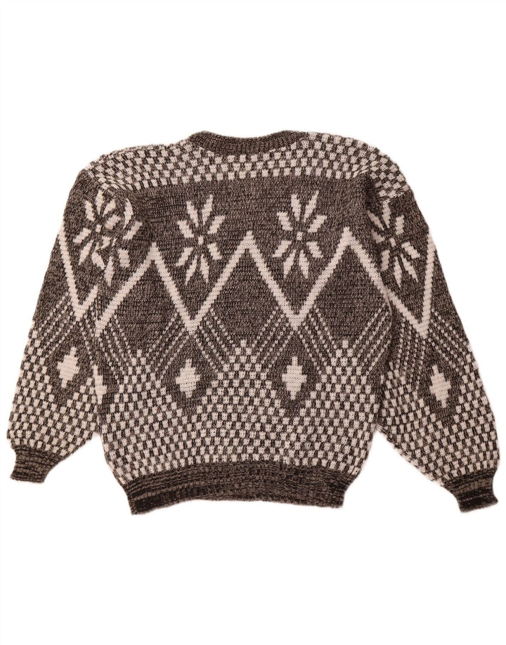 VINTAGE Hombres V-Cuello Jumper Suéter Grande Gris Fair Isle