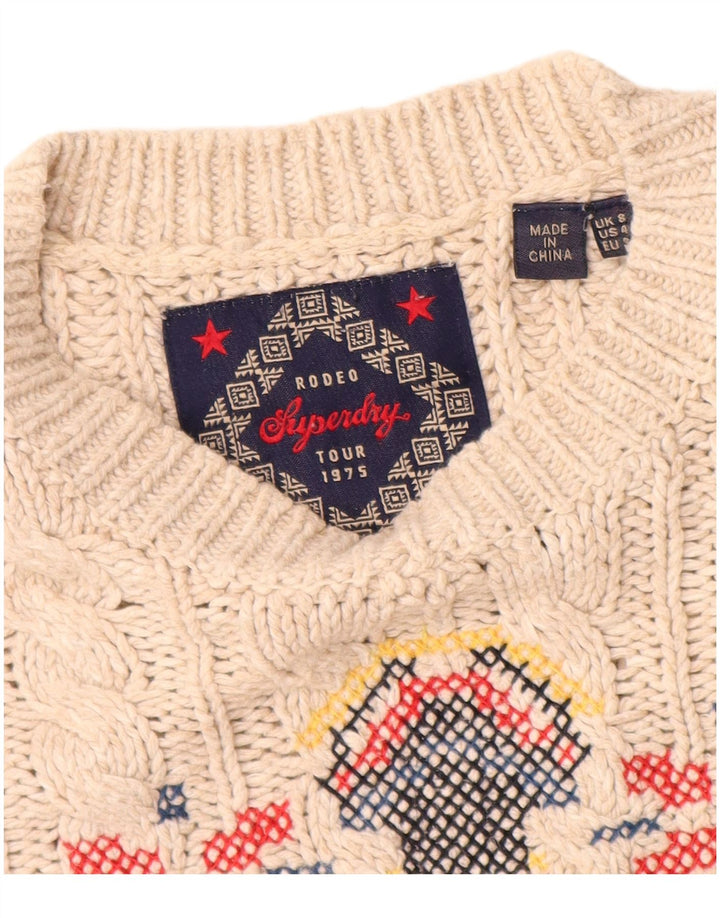 Superdry Suéter tipo jersey con cuello redondo para mujer Reino Unido 8 Small Off White Fair Isle