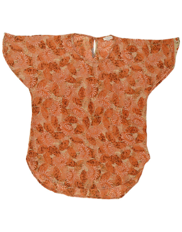 LAS MAREADAS Blusa extragrande para mujer UK 10 Small Orange Floral Silk