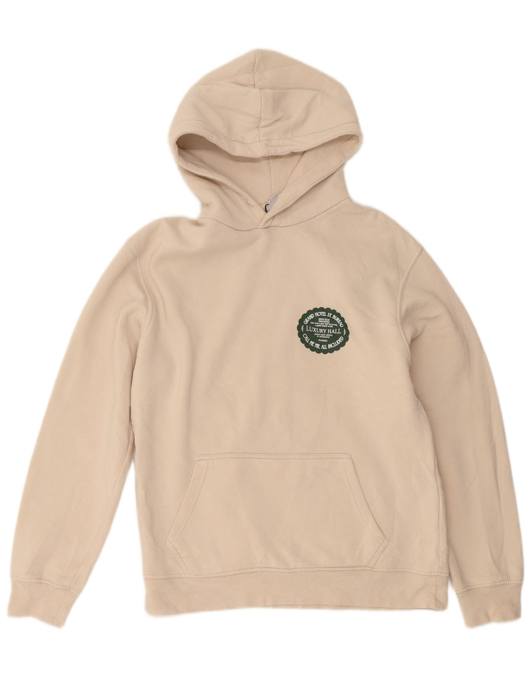 Zara Hombre Sudadera Con Capucha Gráfica Algodón Beige Medio