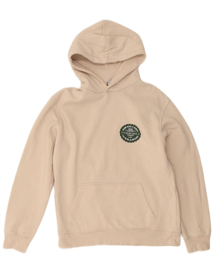 Zara Hombre Sudadera Con Capucha Gráfica Algodón Beige Medio