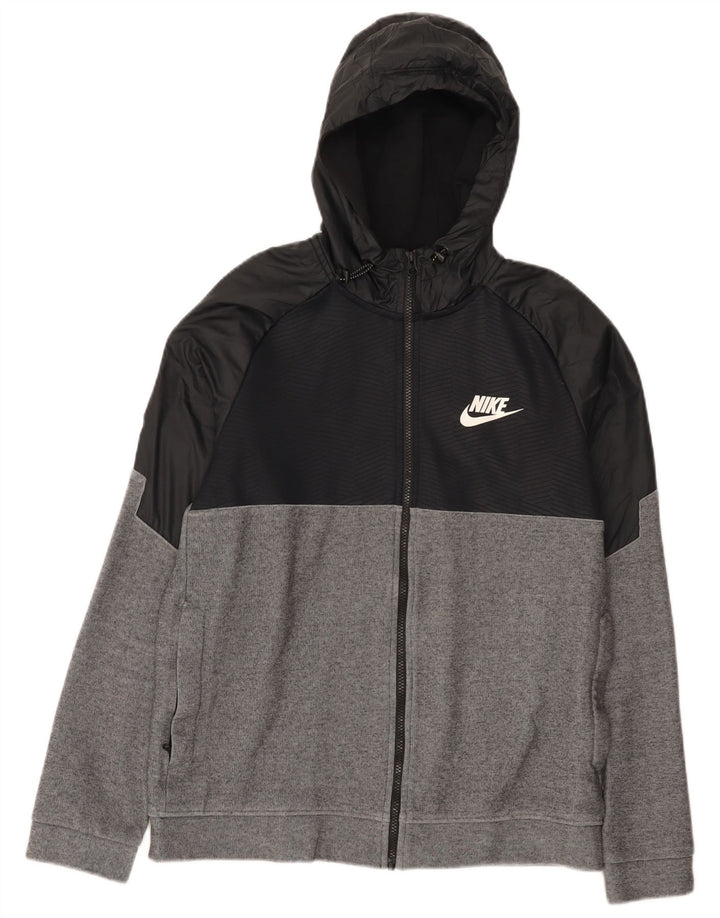 Nike - Sudadera con capucha y cremallera para hombre, algodón gris medio con bloques de color