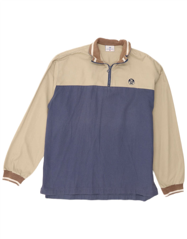 North Sails Hombre Sudadera Con Cremallera Y Cuello Jersey De Algodón Color Block Azul Medio