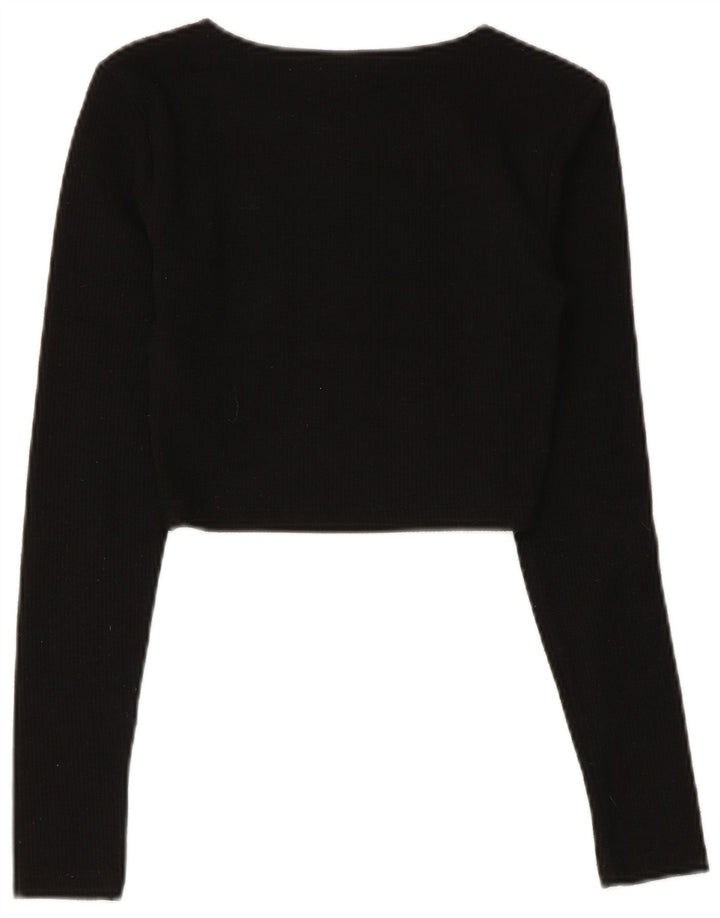 Zara Mujer Crop Top Manga Larga UK 8 Small Poliéster Negro