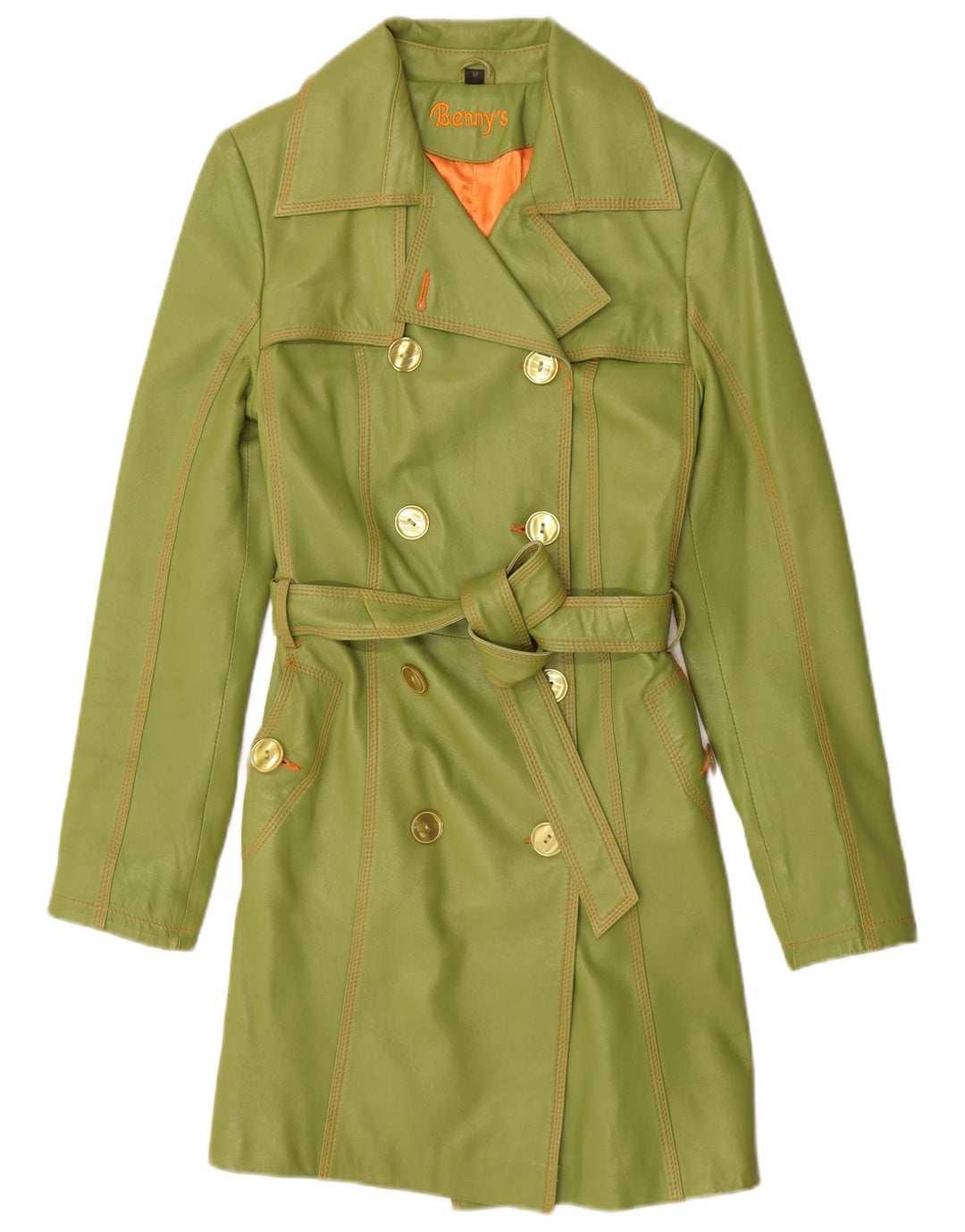Benny's Abrigo de cuero con doble botonadura para mujer UK 42 Cuero verde medio