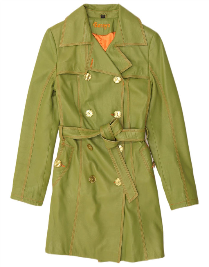 Benny's Abrigo de cuero con doble botonadura para mujer UK 42 Cuero verde medio