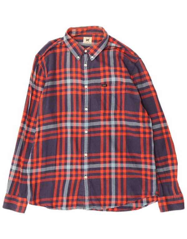 Camisa de franela para hombre Lee XL de algodón a cuadros azules