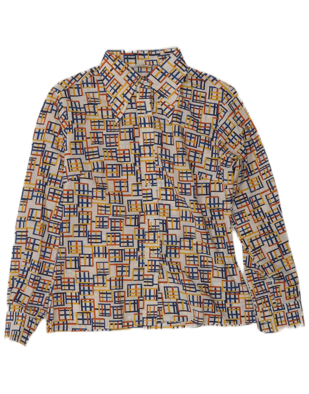 Vintage mujer camisa blusa EU 40 medio multicolor poliéster geométrico