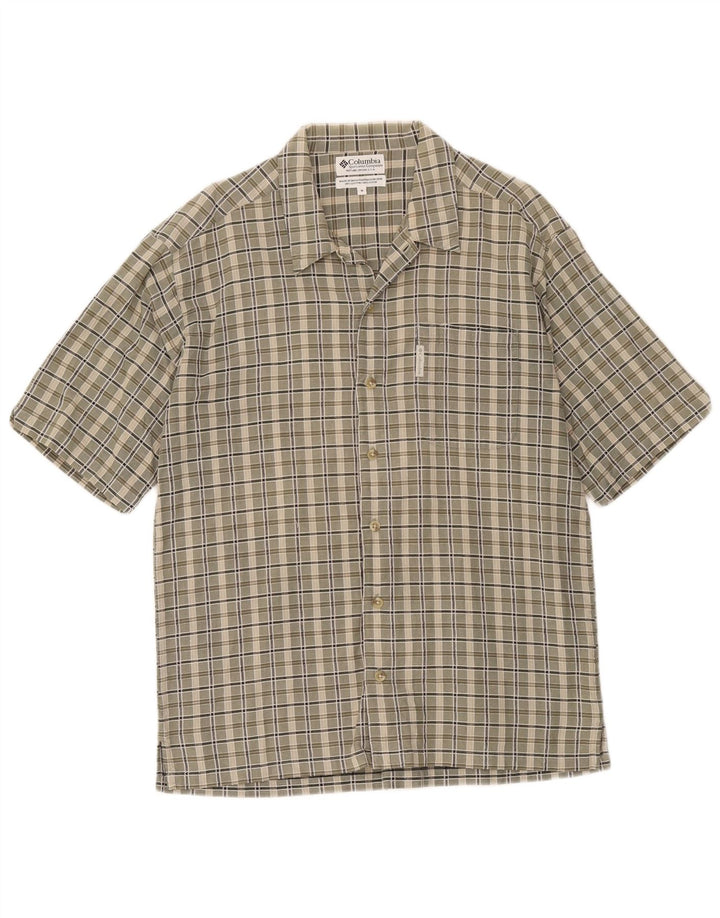 Camisa Columbia De Manga Corta Para Hombre Algodón A Cuadros Caqui Medio