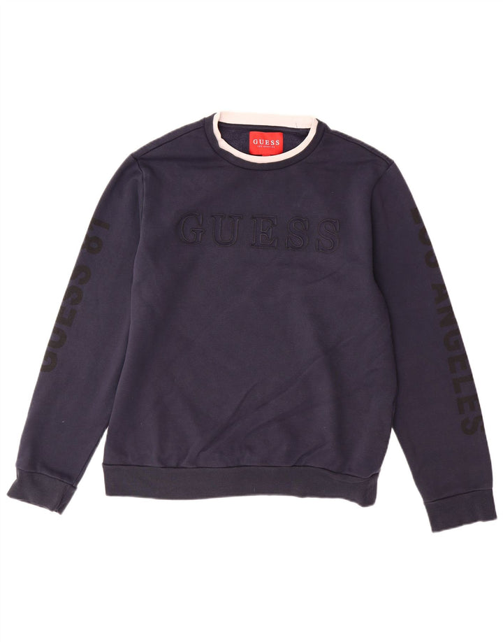 Guess Sudadera Estampada Con Estampado De Hombre, Jersey Grande De Algodón Azul Marino