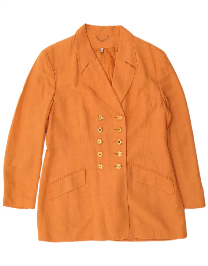 Vintage mujer doble pecho Blazer chaqueta Reino Unido 16 gran viscosa naranja