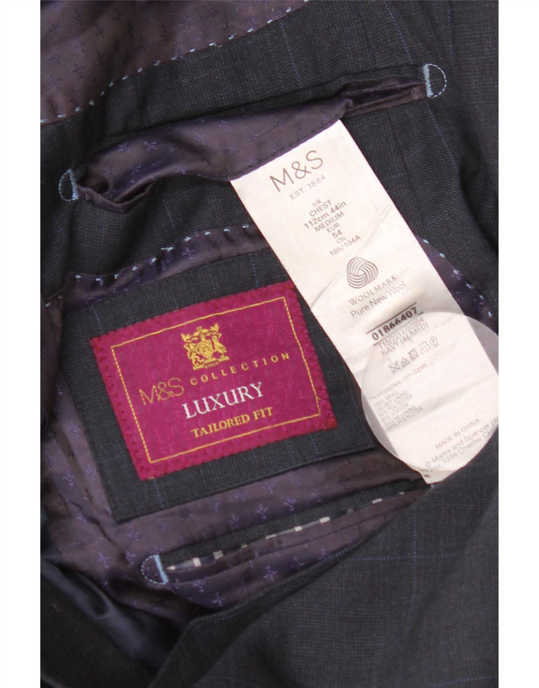 Marks & Spencer Chaqueta tipo blazer entallada para hombre UK 44 XL Azul marino a cuadros
