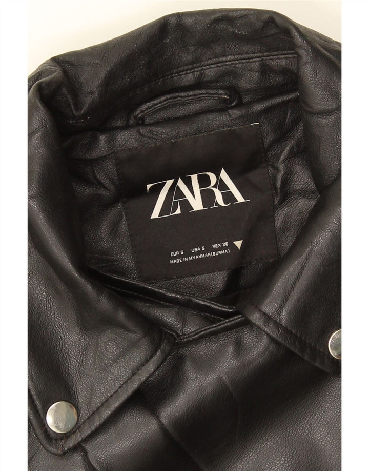 ZARA Chaqueta Biker Extragrande De Piel Sintética para Mujer UK 40 Small Negro