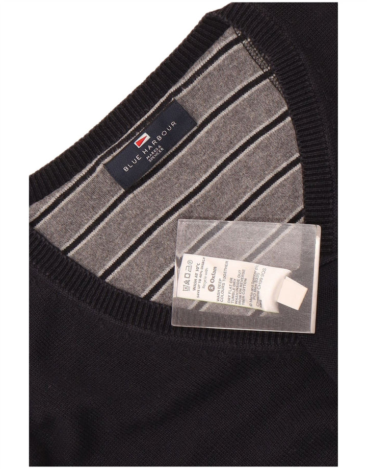 Marks & Spencer Suéter tipo jersey con cuello en V azul Harbor para hombre, talla grande, azul marino