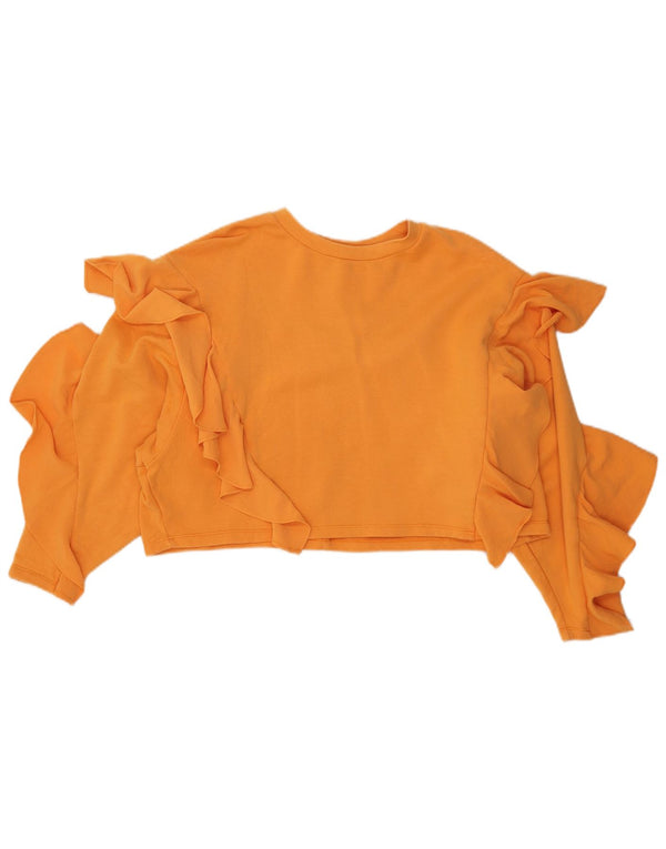 Zara Mujer Crop Ruffle Front Top Manga Larga UK 46 Grande Algodón Amarillo