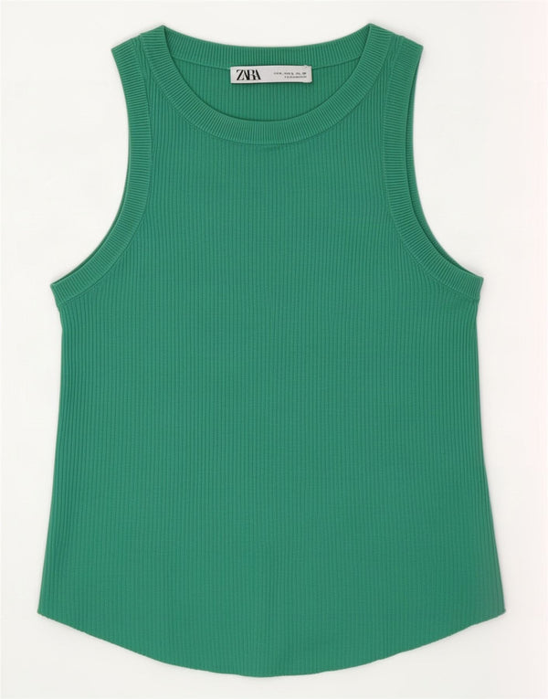 Zara Mujer Chaleco Top UK 40 Grande Viscosa Verde