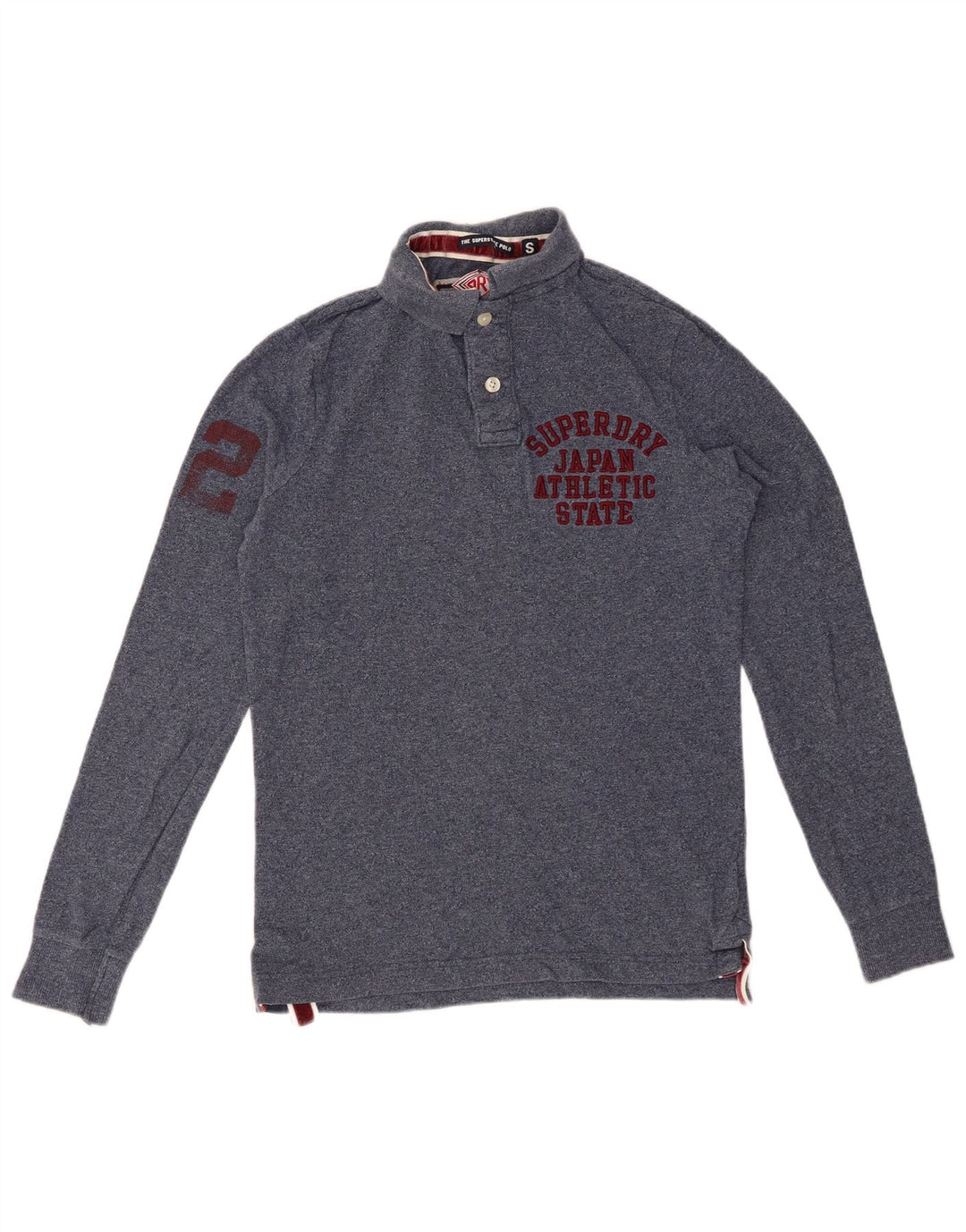 SUPERDRY Polo gráfico de manga larga para hombre pequeño de algodón azul marino