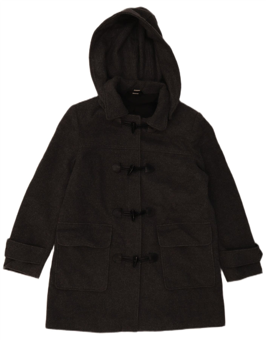 VINTAGE Mujer Abrigo de lona con capucha Reino Unido 16 Lana gris grande