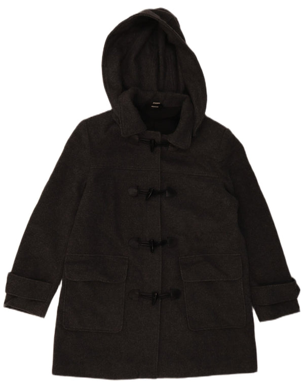 VINTAGE Mujer Abrigo de lona con capucha Reino Unido 16 Lana gris grande