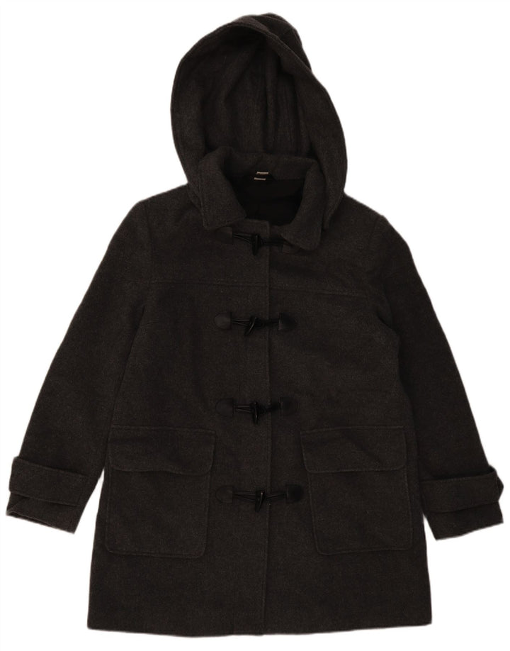 VINTAGE Mujer Abrigo de lona con capucha Reino Unido 16 Lana gris grande