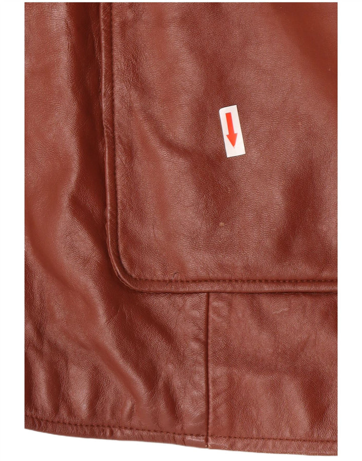 Classics Womens 3 Button Leather Blazer Jacket UK 26 5XL  Brown Leather