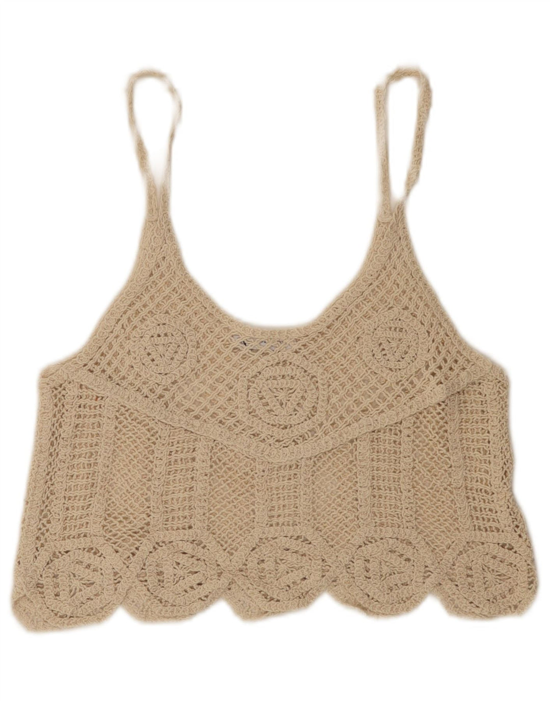 Zara Mujer Crop Top Cami De Ganchillo Reino Unido 42 Medio Beige