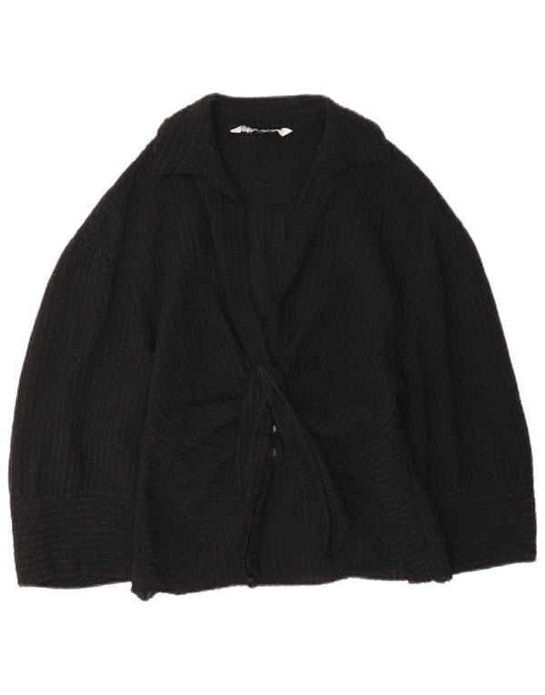 Zara Blusa camisera con manga 3/4 y lazo frontal para mujer UK 40 Medium Viscosa negra