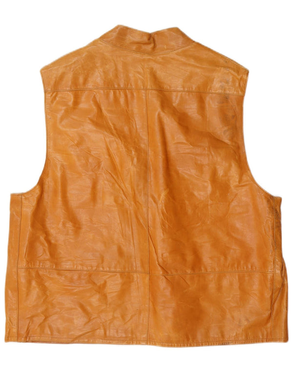 Vintage hombres cuero utilidad Gilet Reino Unido 42 XL marrón