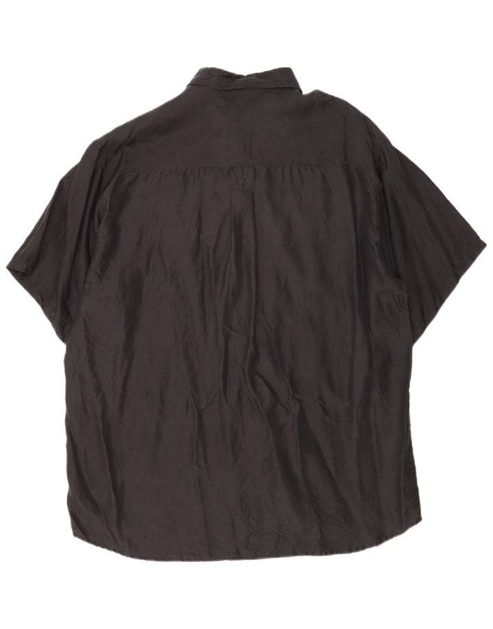 Vintage hombres camisa de manga corta grande seda negra