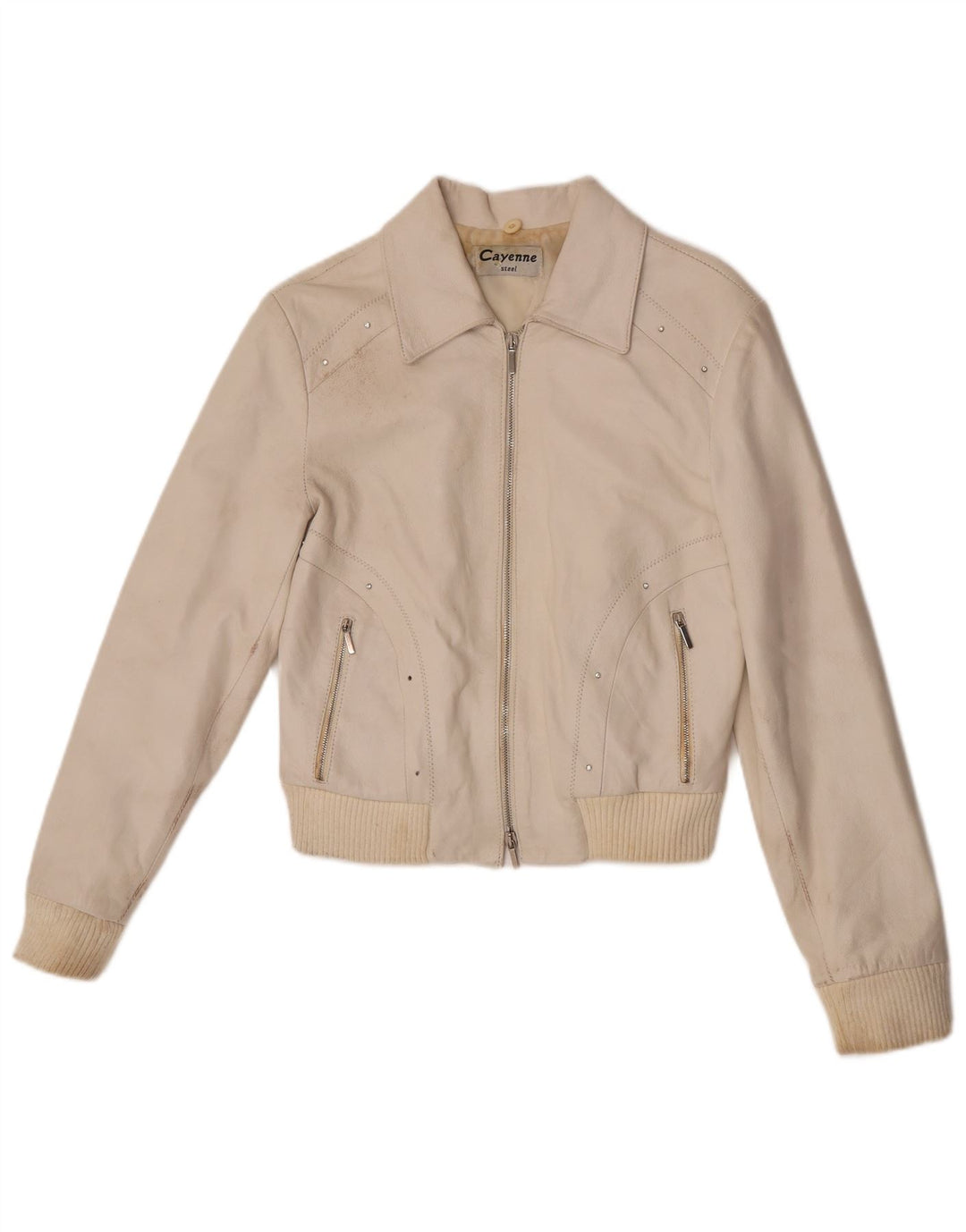 Chaqueta de cuero corta para mujer Cayenne IT 42 Cuero blanco mediano