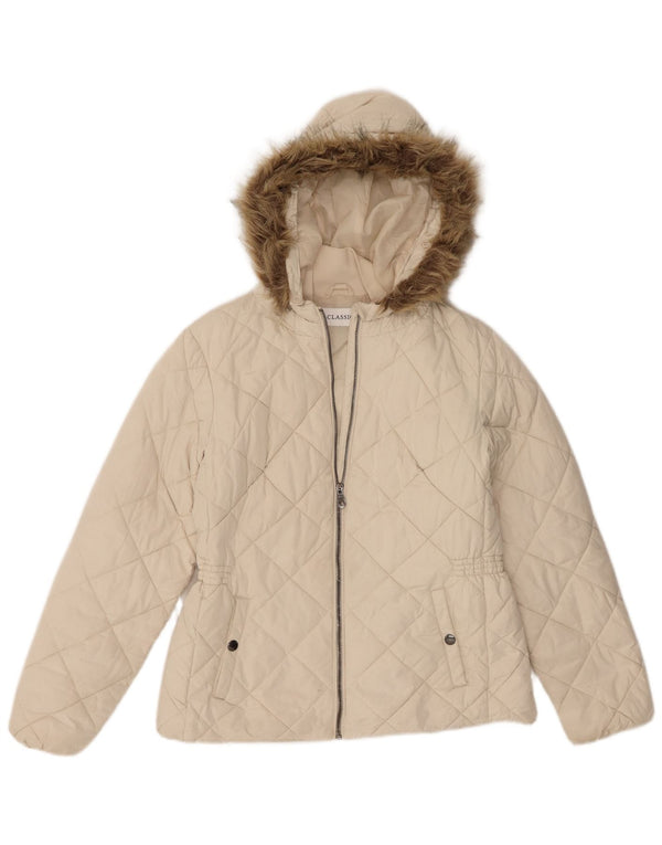 Marks & Spencer Chaqueta acolchada con capucha para mujer UK 12 Mediana Poliéster blanco
