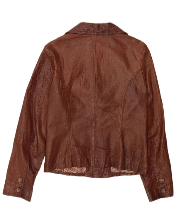 Sasha Chaqueta Blazer de Cuero con 3 Botones para Mujer UK 42 Marrón Medio