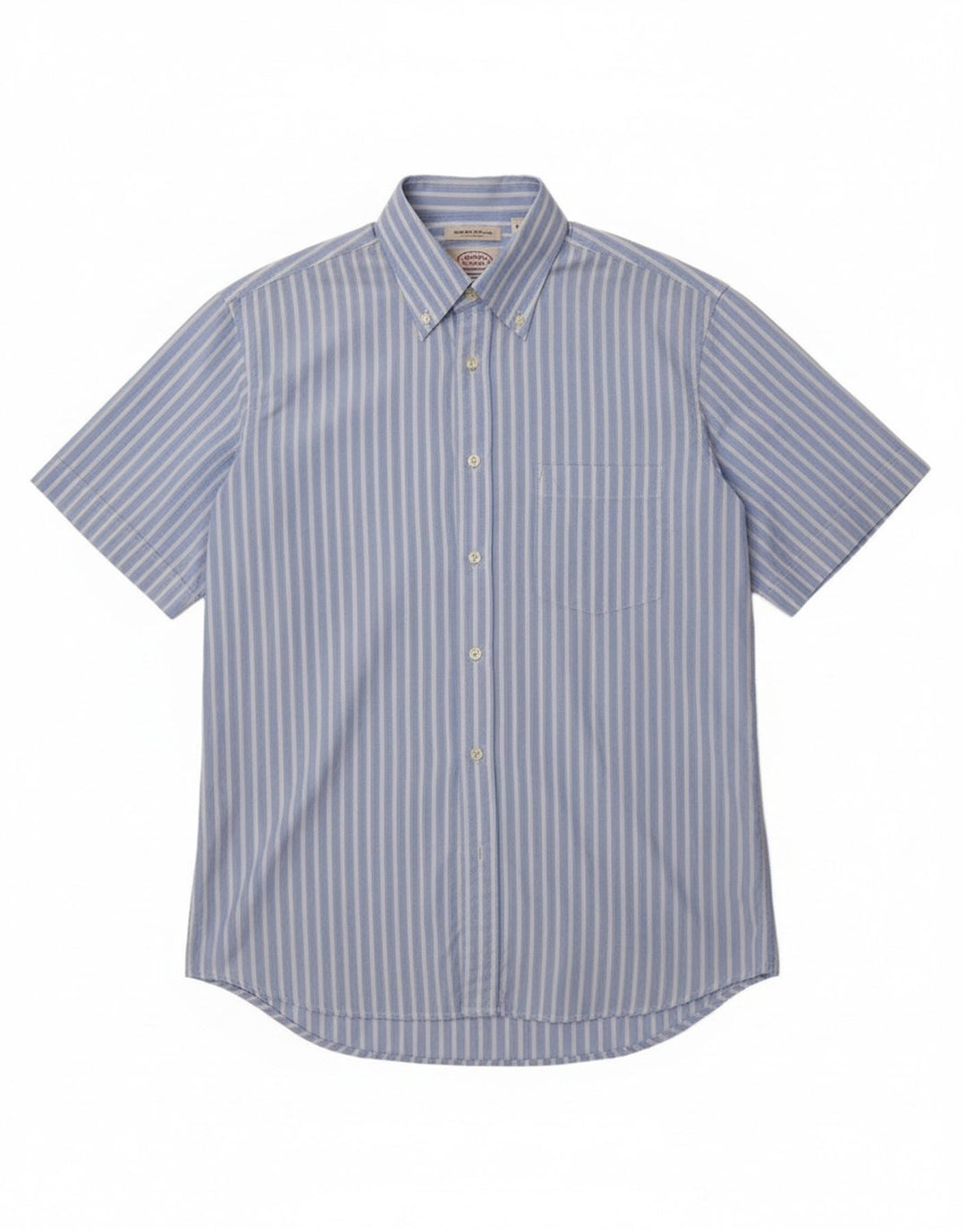 Carrel Camisa Manga Corta Hombre Talla 40 15 1/2 Algodón Rayas Azul Medio