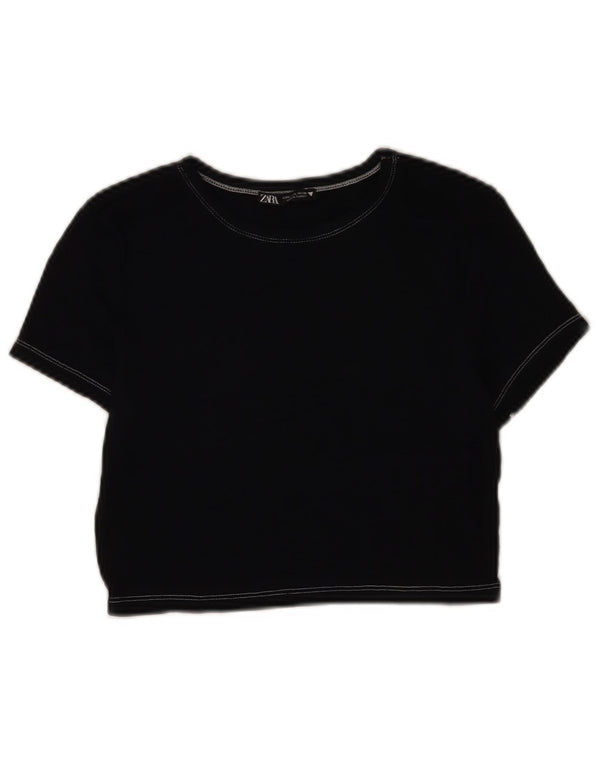 Zara Mujer Crop Camiseta Top UK 40 Grande Azul Marino