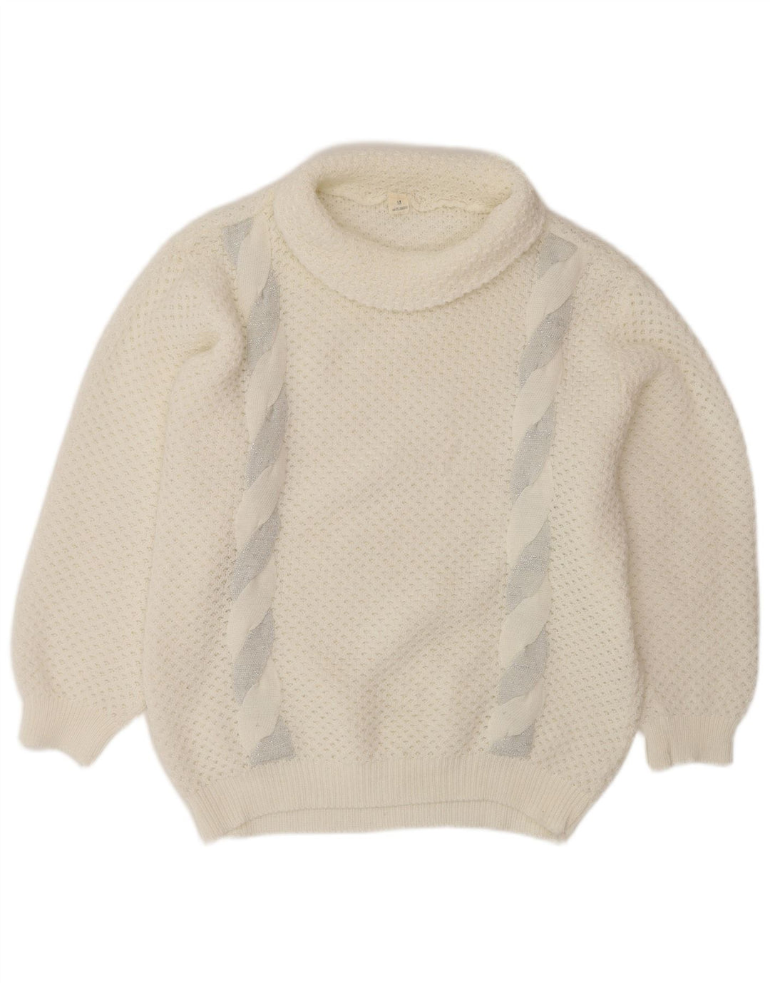 VINTAGE Mujer Oversize Roll Neck Jumper Suéter Reino Unido 14 Medio Blanco