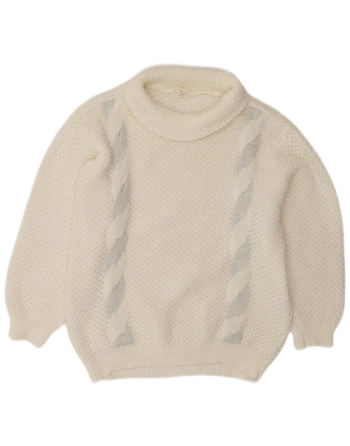VINTAGE Mujer Oversize Roll Neck Jumper Suéter Reino Unido 14 Medio Blanco