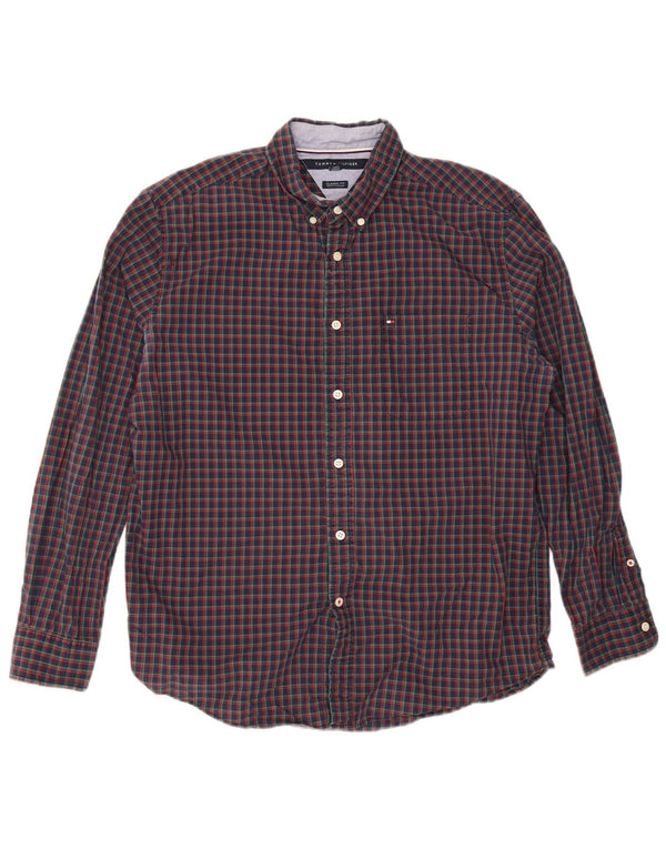 Tommy Hilfiger Camisa de corte clásico para hombre de algodón a cuadros azul marino grande