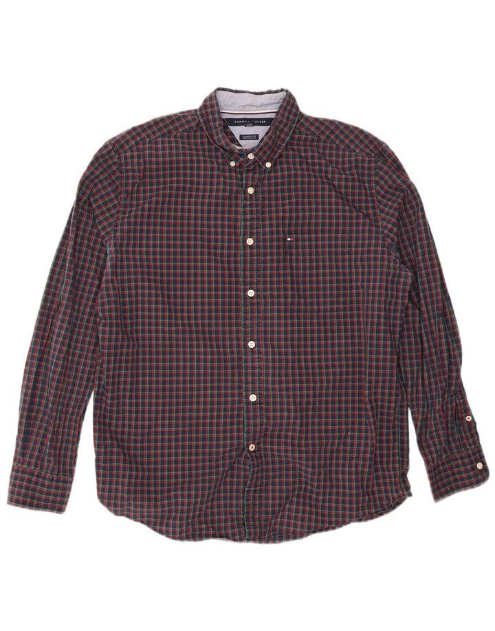Tommy Hilfiger Camisa de corte clásico para hombre de algodón a cuadros azul marino grande